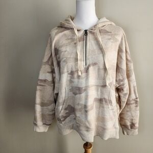 American Eagle Camo Hoodie Womens Medium Soft Tan Sweatshirt Hood Oversize Top